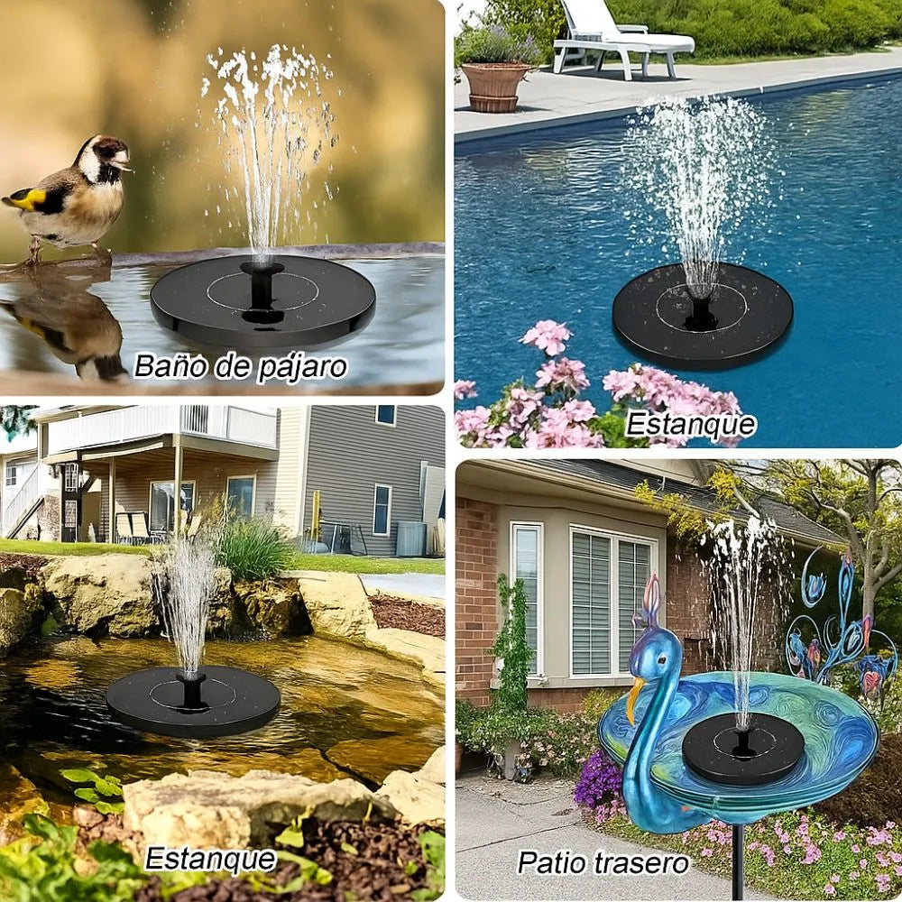 Fuente Solar de Agua con Luces LED y Panel de Vidrio